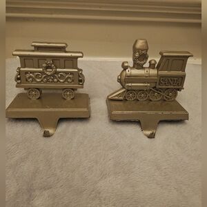 Gold Santa Train Stocking Holders
